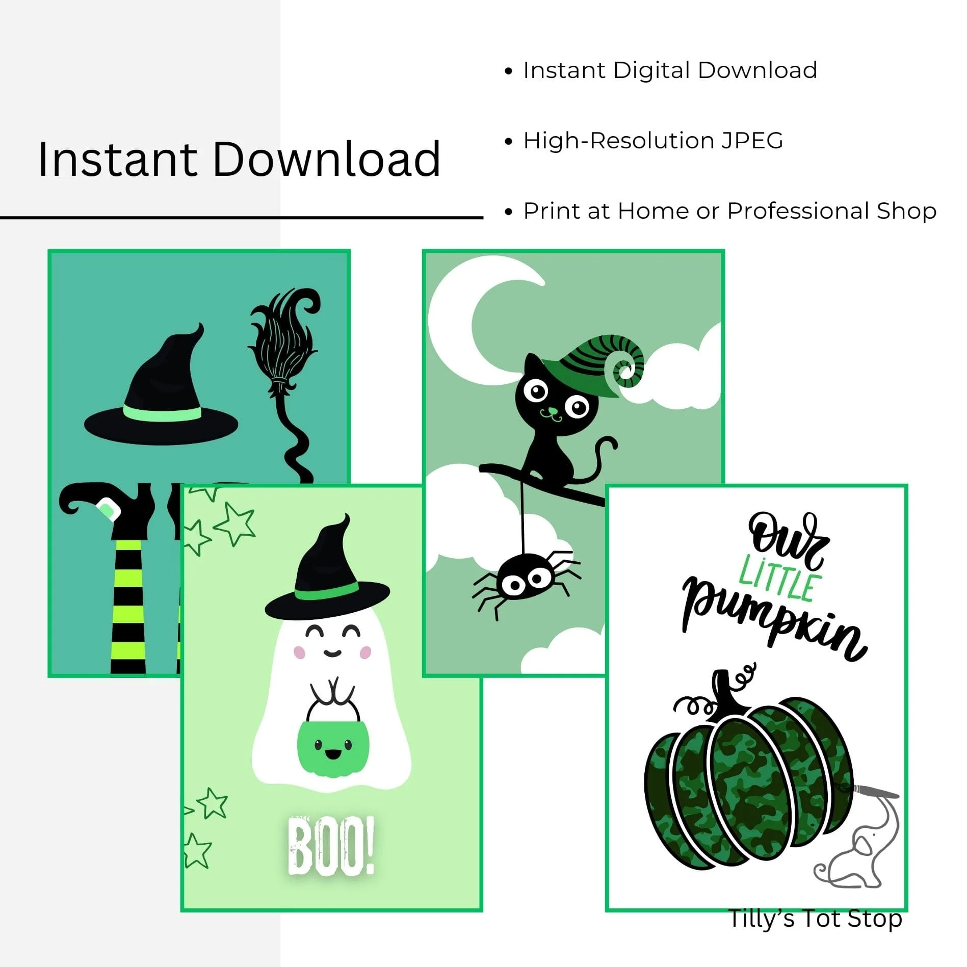 Printable Halloween Children's Decor - Set of 8 Prints in Green - Image 6