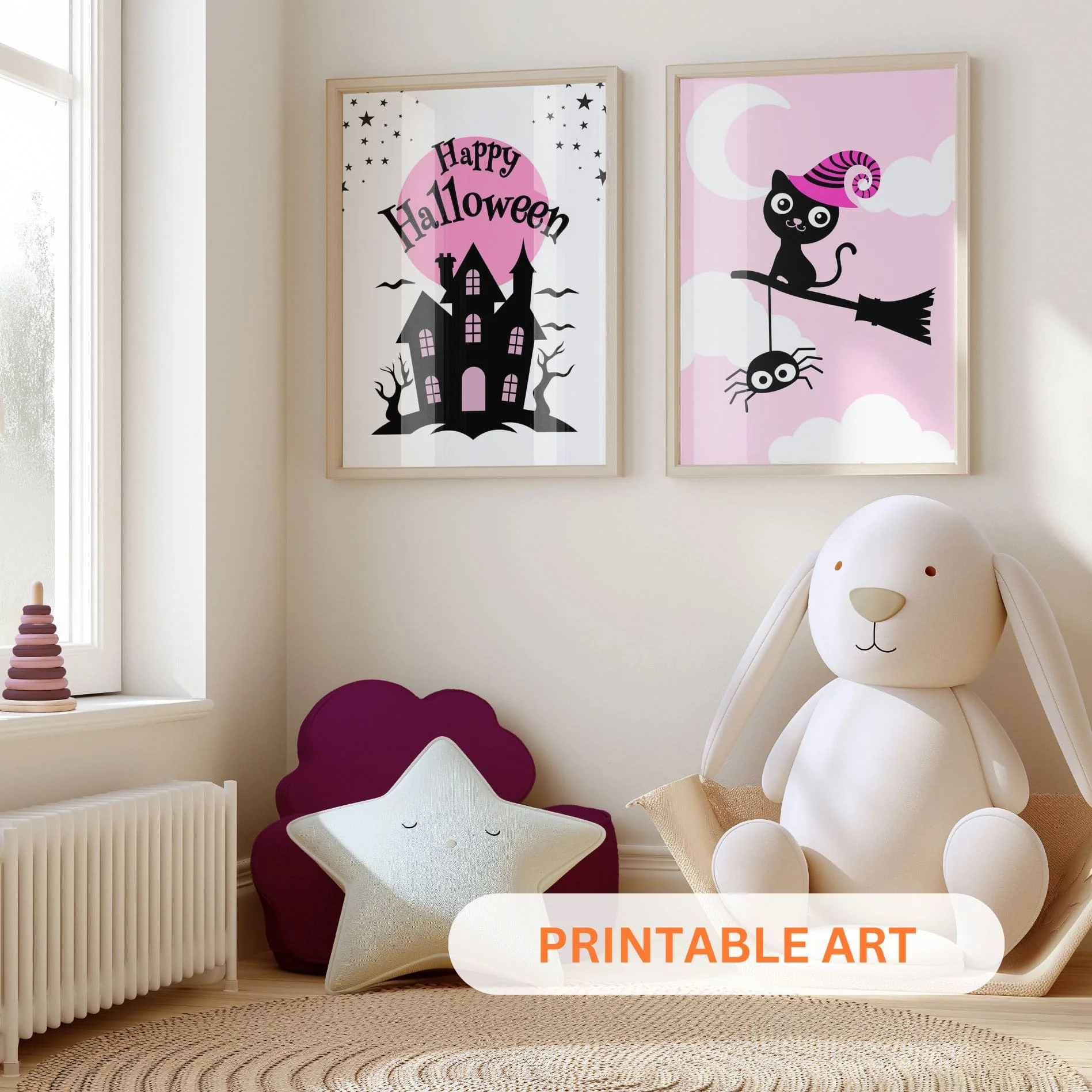 Printable Halloween Children's Decor - Set of 8 Prints in Pink - Image 3