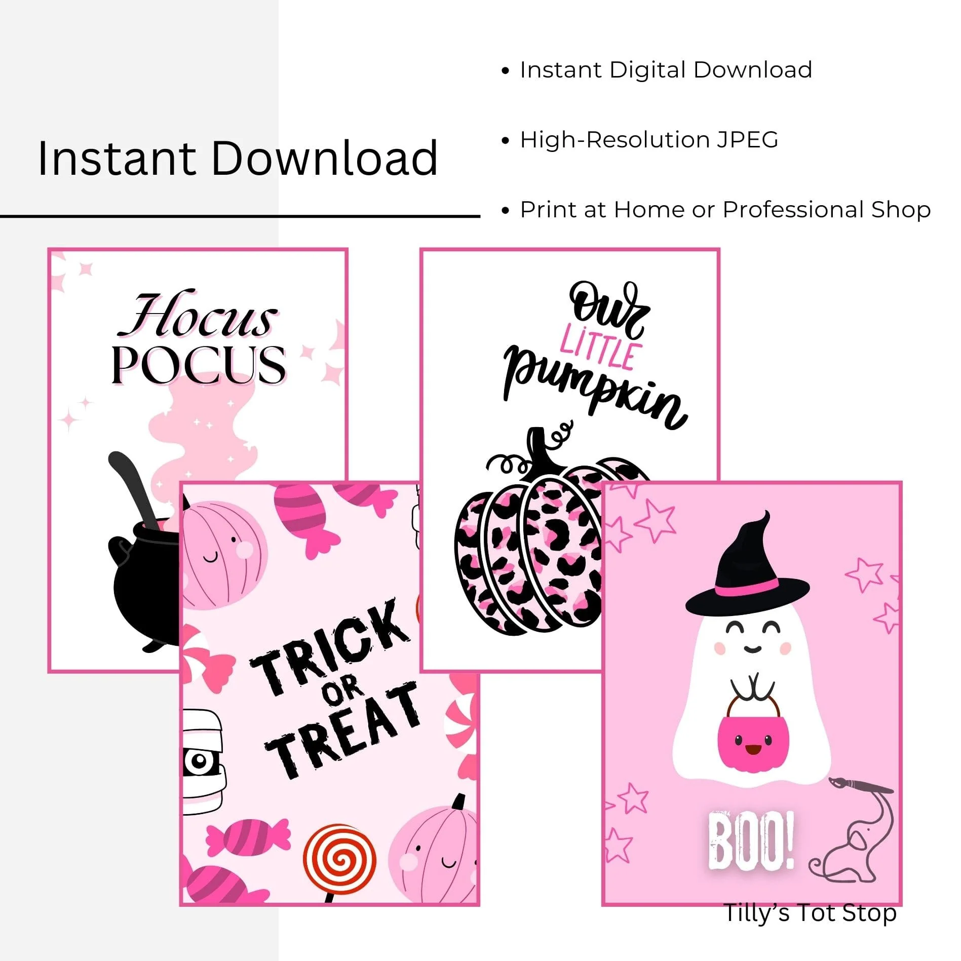 Printable Halloween Children's Decor - Set of 8 Prints in Pink - Image 5