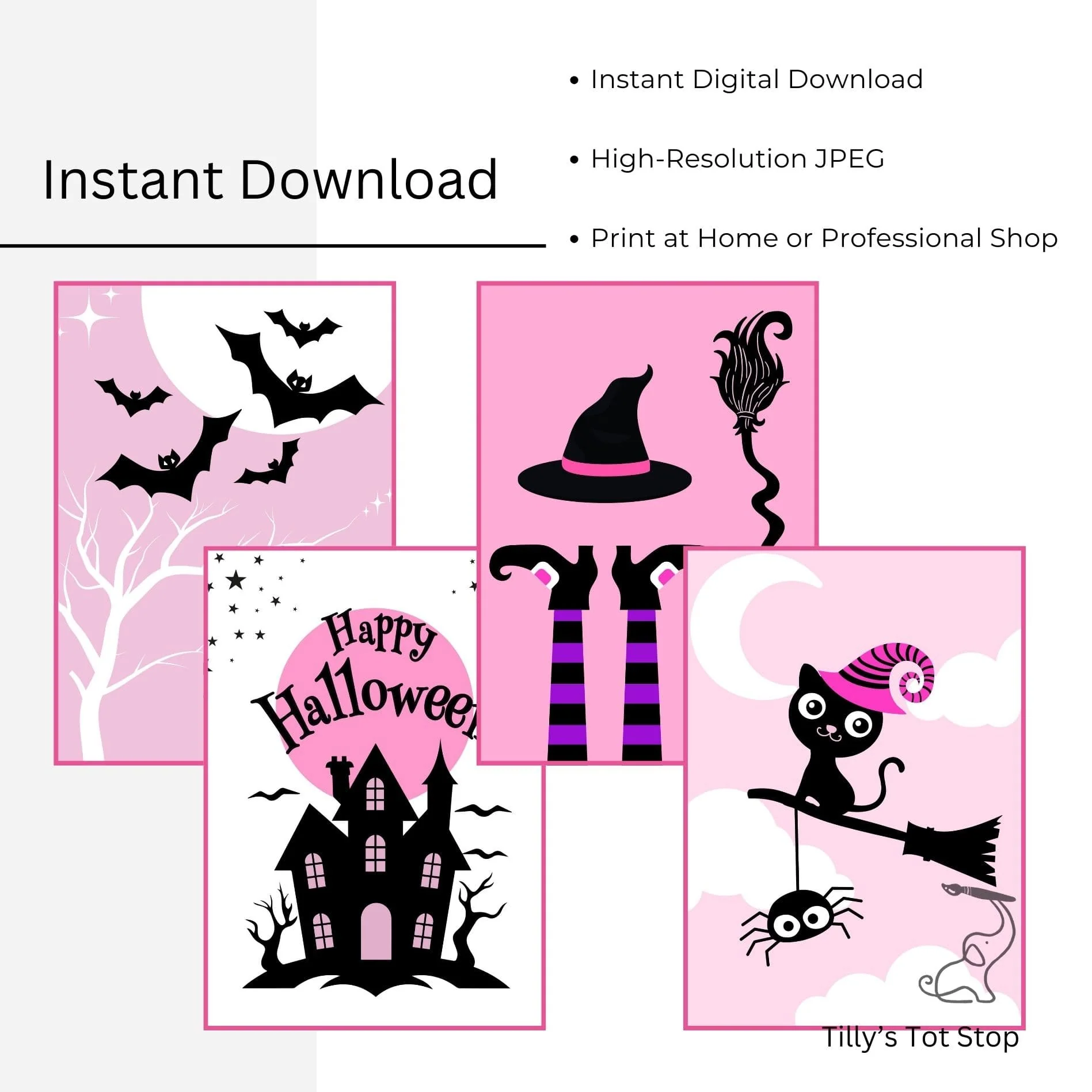 Printable Halloween Children's Decor - Set of 8 Prints in Pink - Image 6