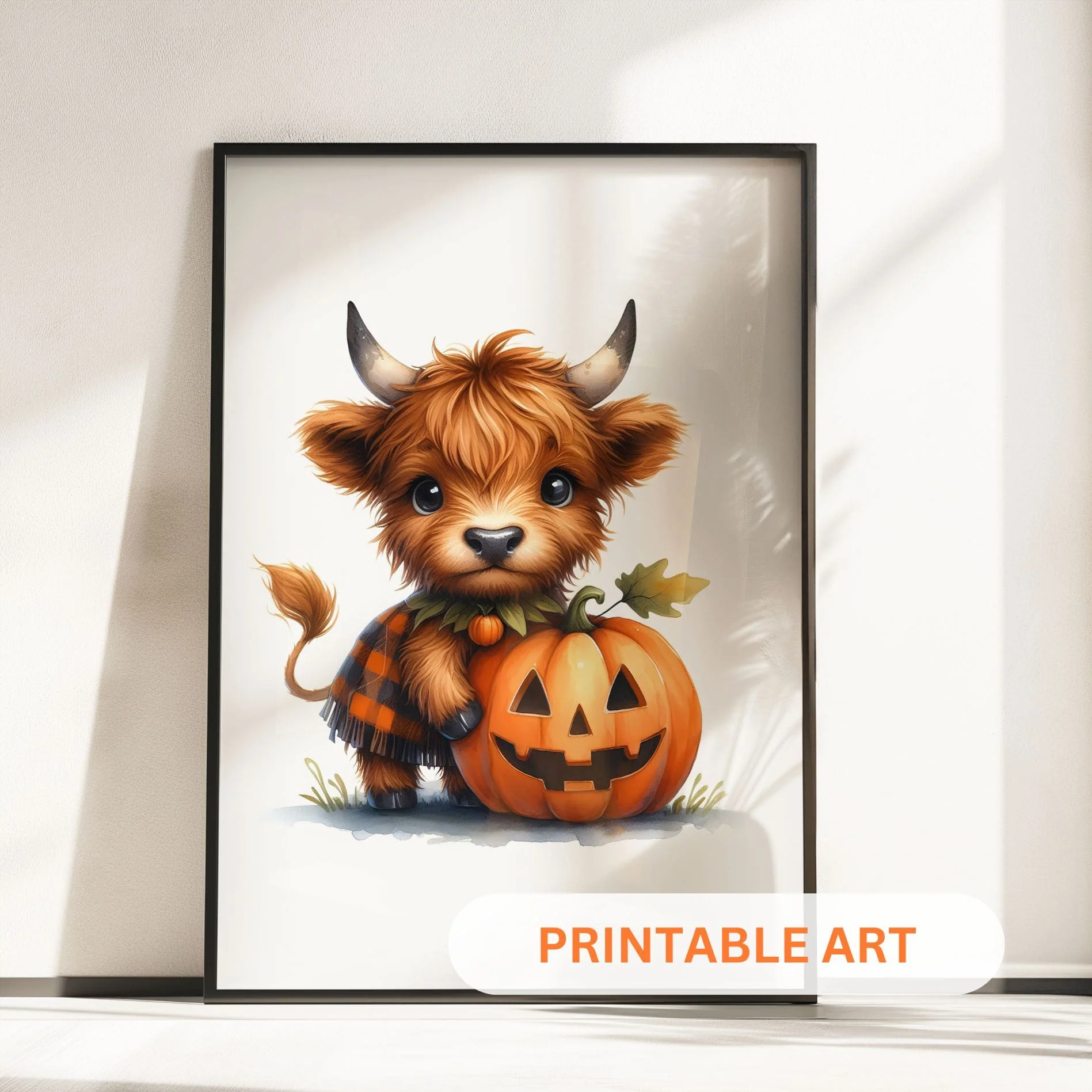 Printable Highland Cow Halloween Wall Art - Pumpkin, Witch & Ghost Set - Image 4