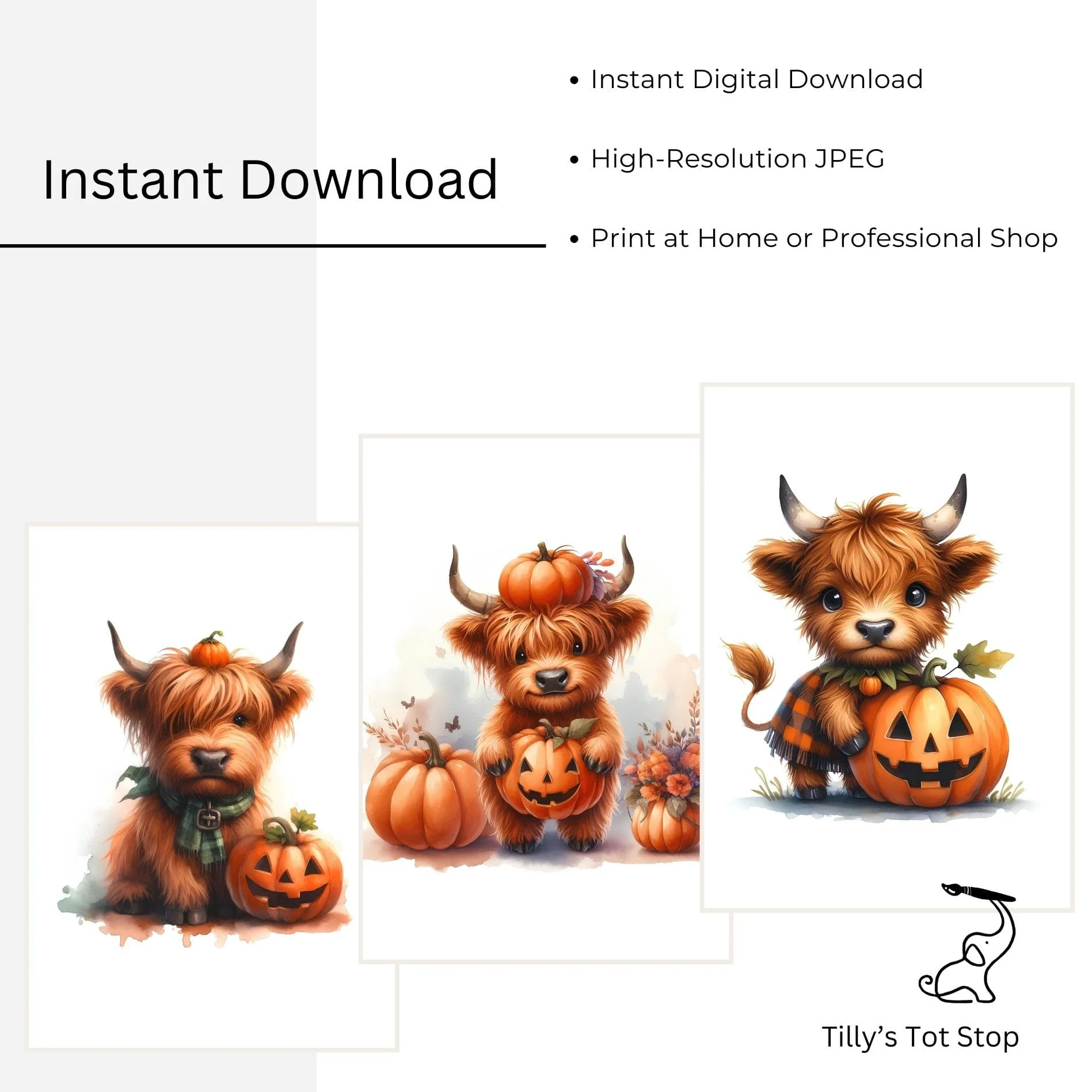 Printable Highland Cow Halloween Wall Art - Set of 3 Digital Prints - Image 5