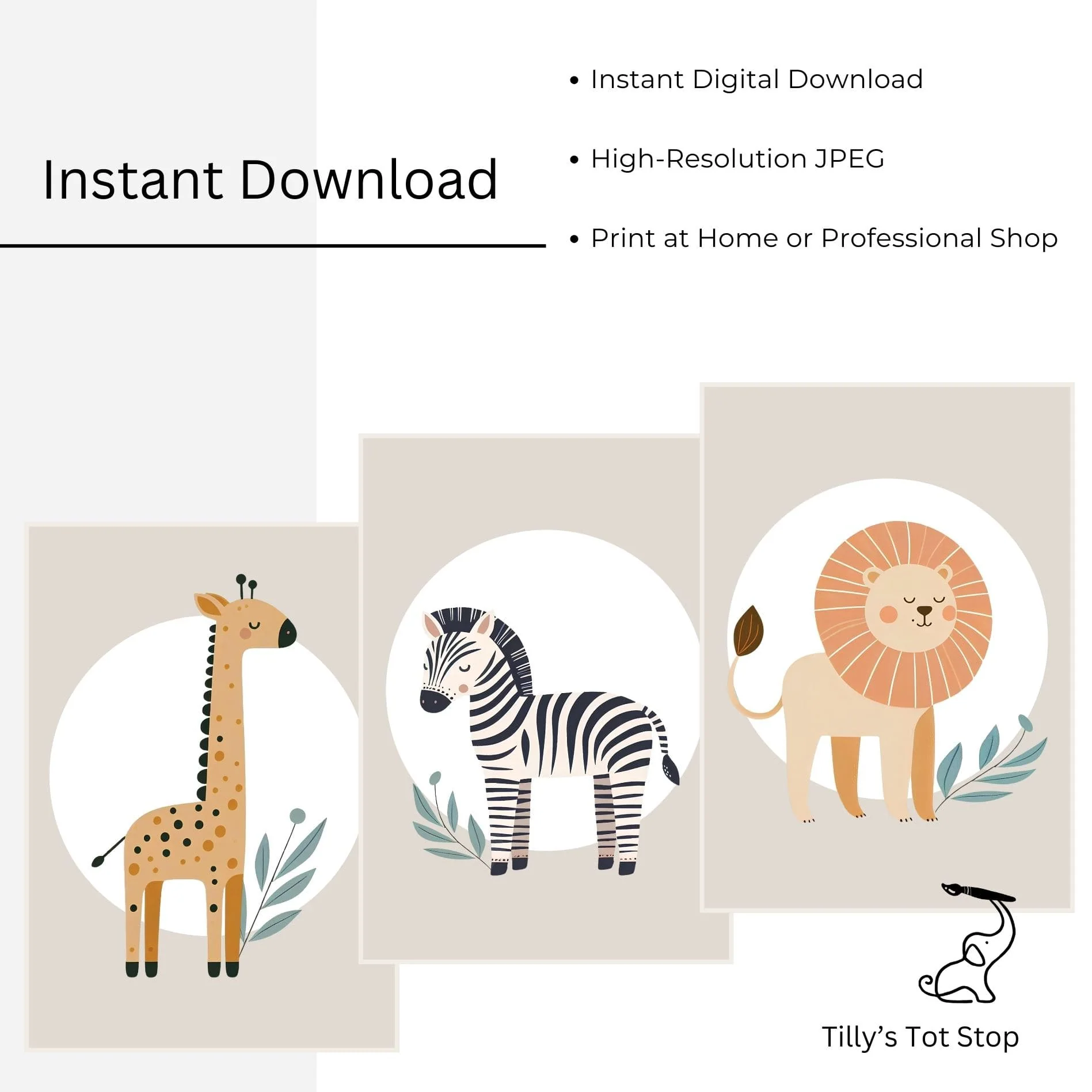 Printable Tan Minimalist Safari Nursery Wall Art - Instant Download - Image 3