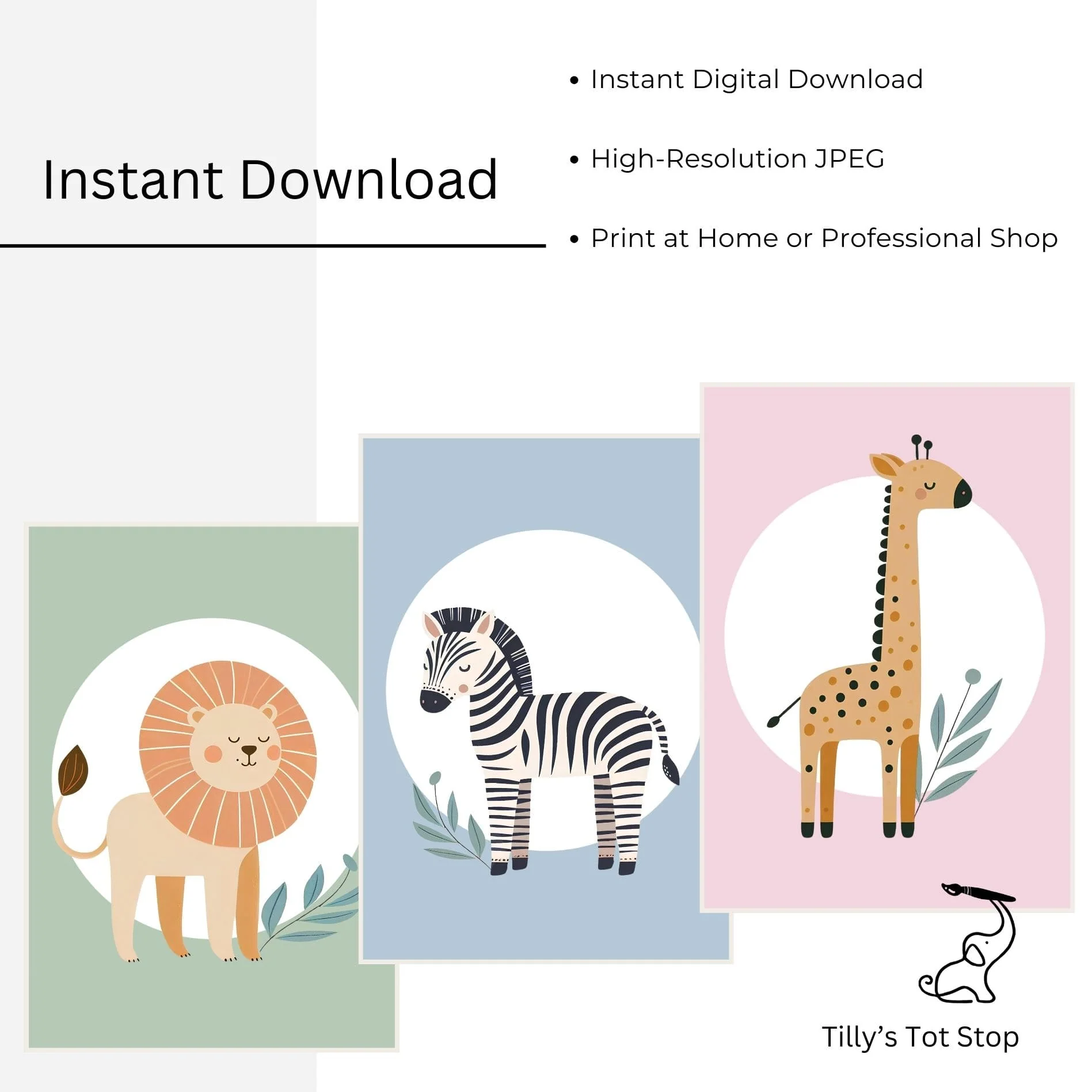 Printable Variety Minimalist Safari Nursery Wall Art - Instant Download - Image 3