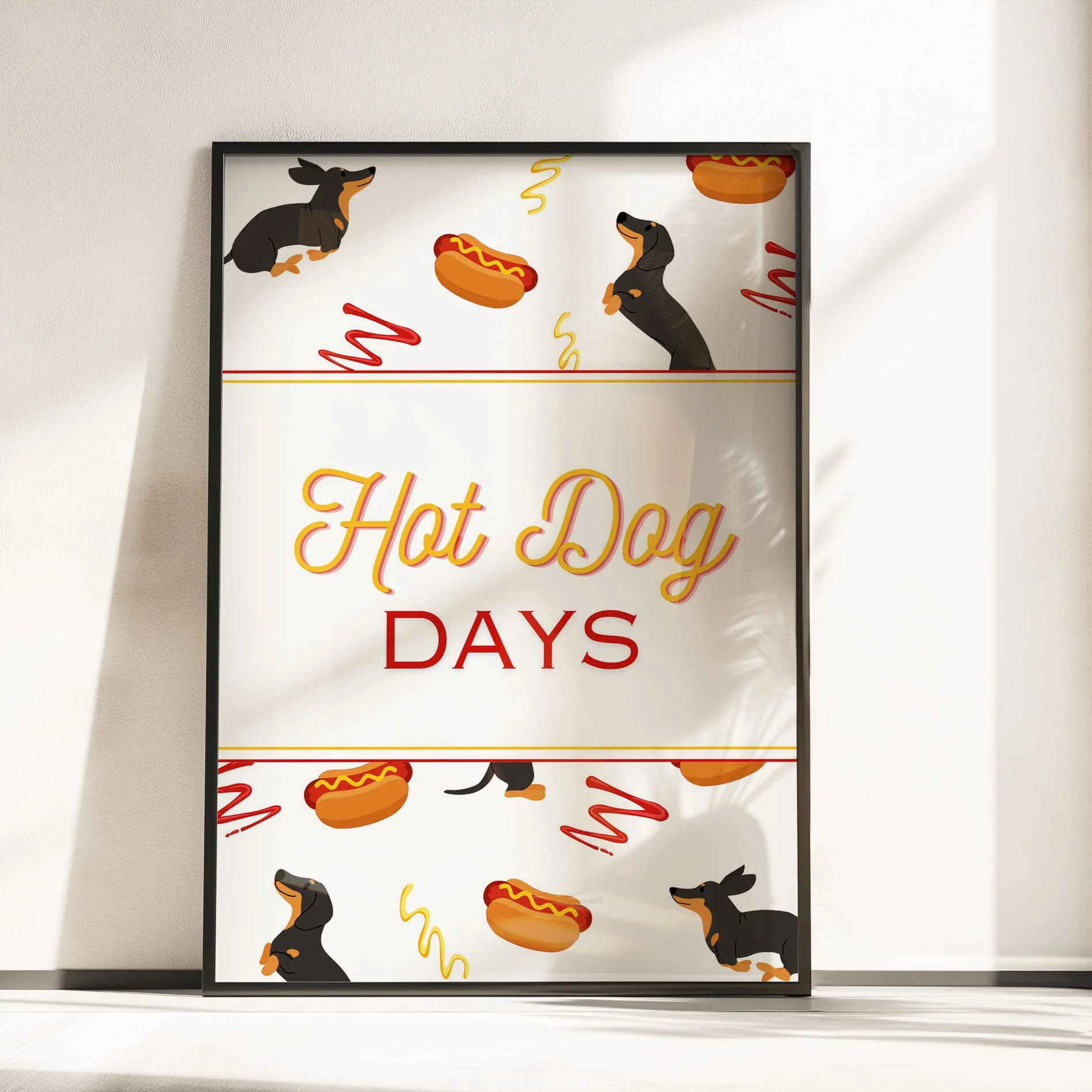 Retro Dachshund Nursery Wall Art | Set of 3 Personalised “Hot Dog Days” Prints - Image 3