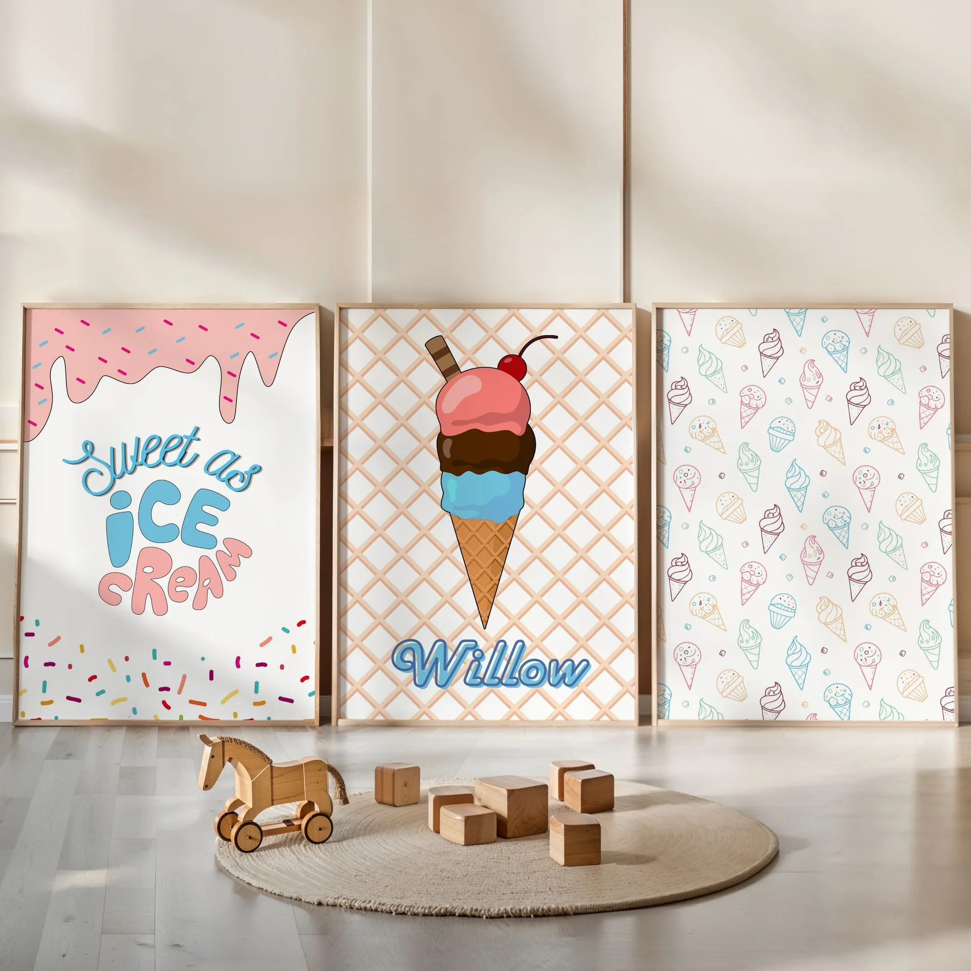 Retro Ice Cream Nursery Wall Art | Set of 3 Personalised Prints - Image 2