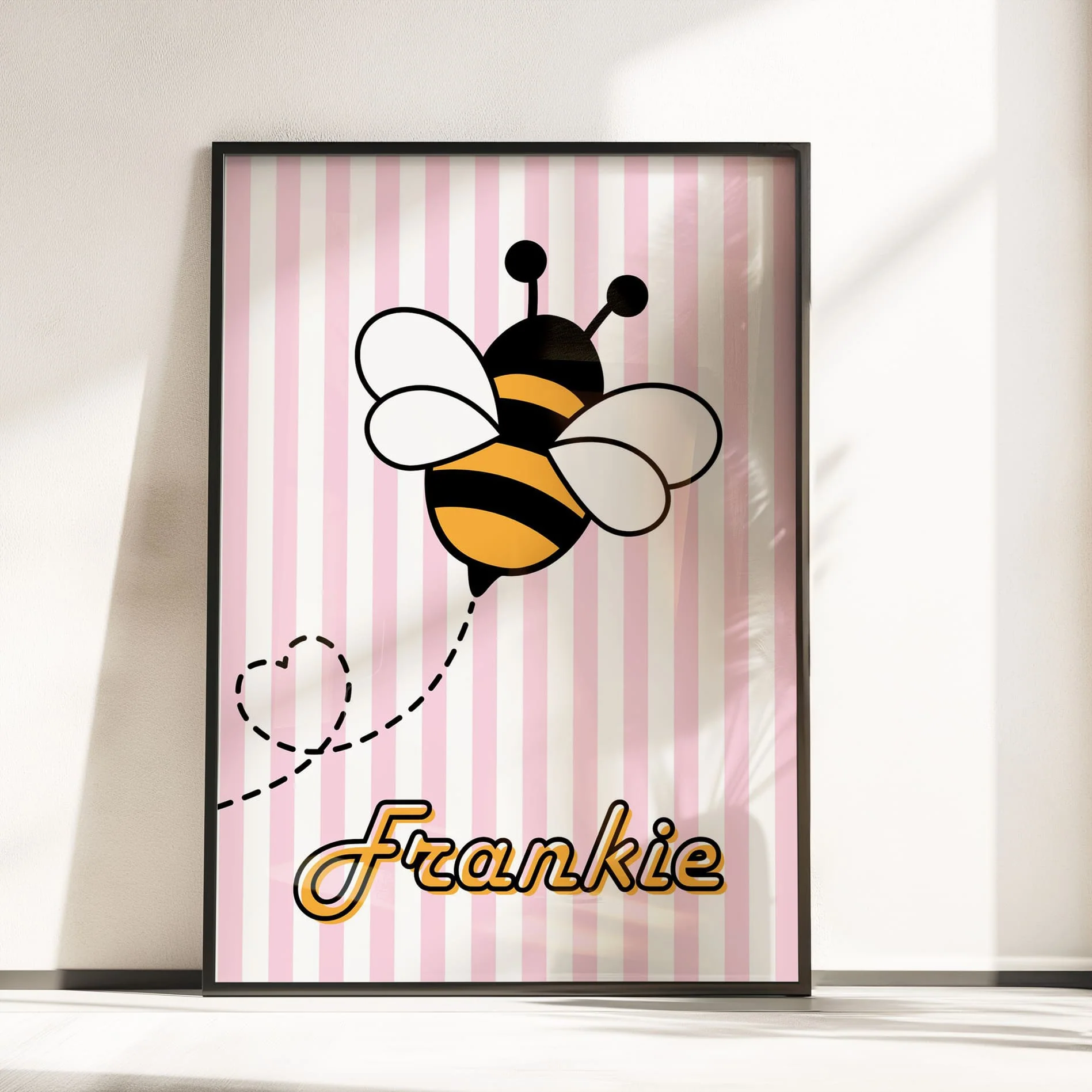 Retro Pink Bumble Bee Nursery Wall Art | Set of 3 Personalised Prints - Image 4