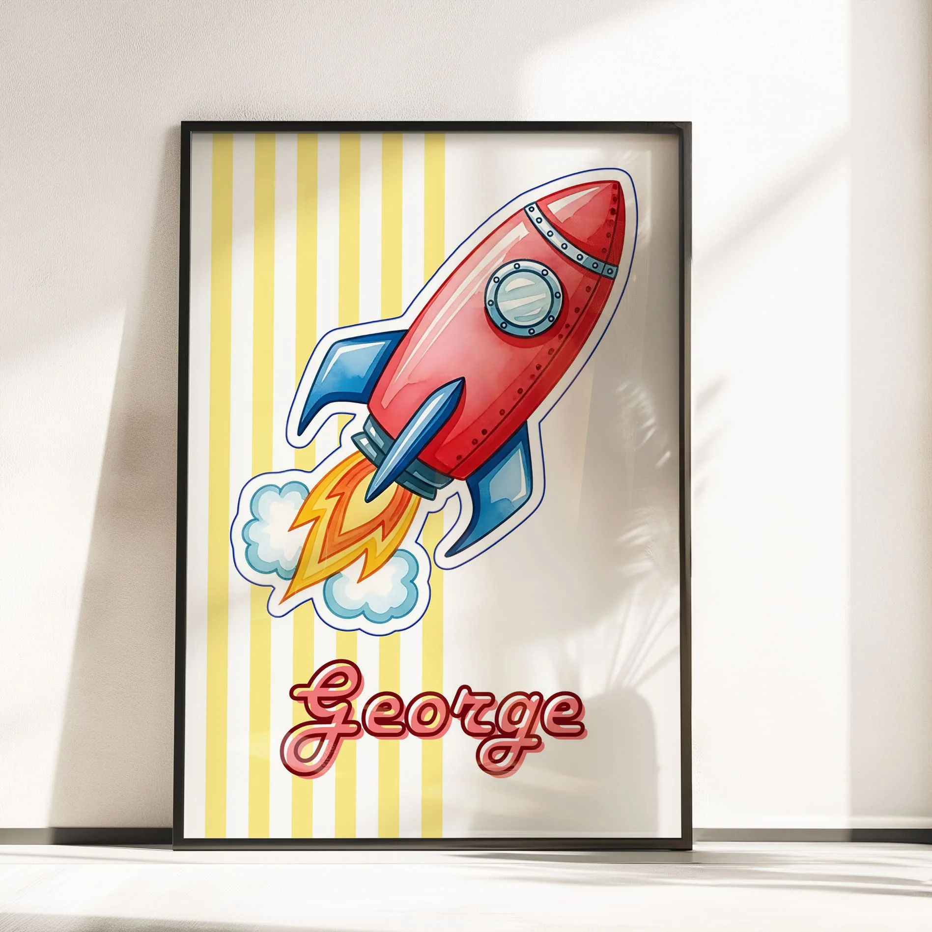 Retro Rocket Ship Nursery Wall Art | Set of 3 Personalised Space Prints - Image 4