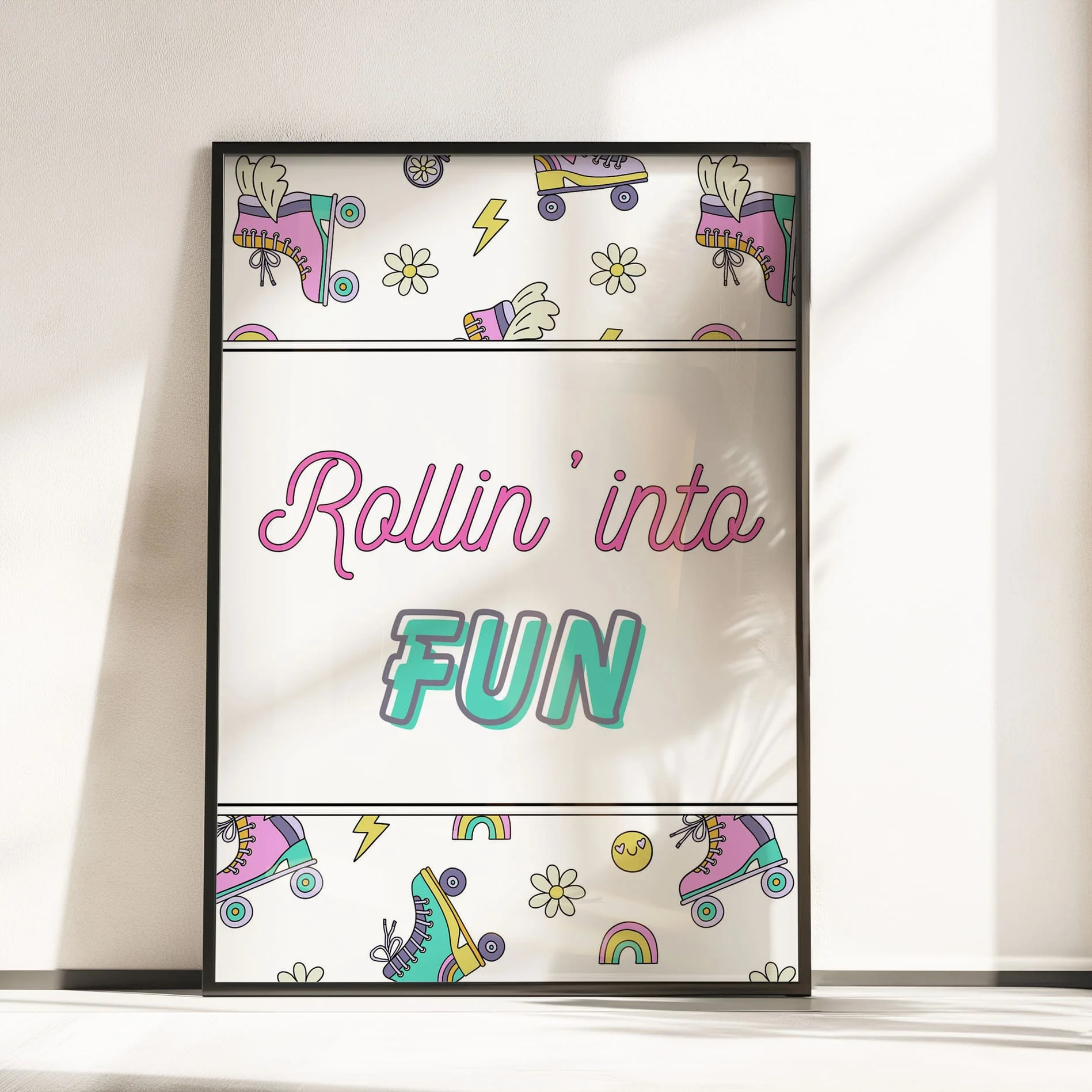 Retro Roller Skate Nursery Wall Art | Set of 3 Personalised Children’s Bedroom Prints - Image 3