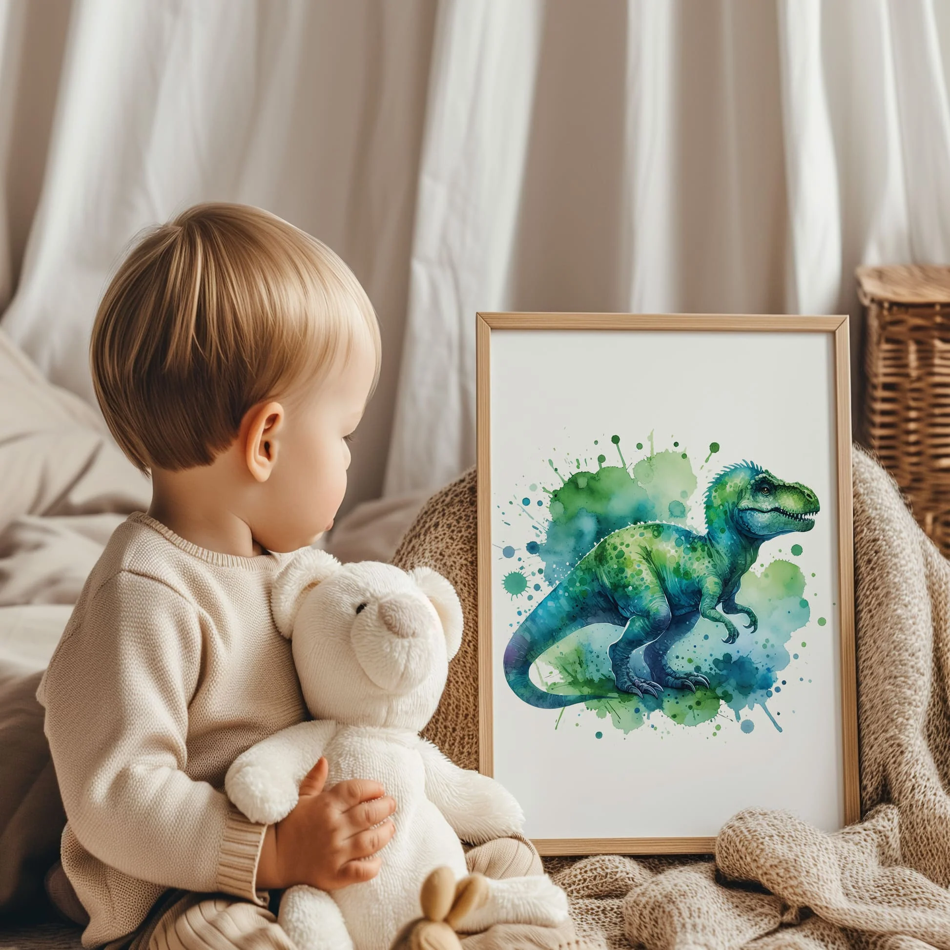 Green Dinosaur Duo Art Set | Personalised Nursery Art - Image 3