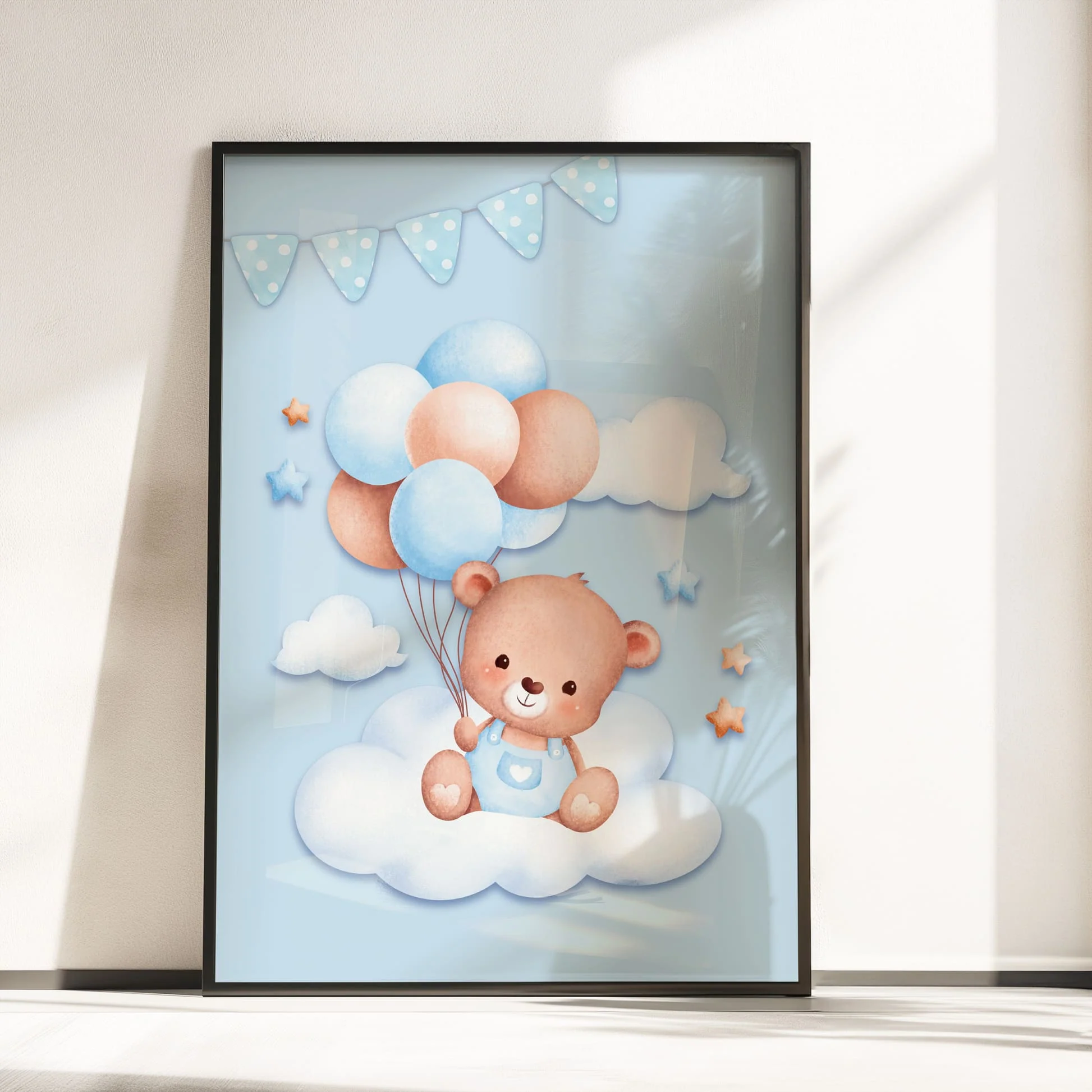 Watercolour Teddy in Blue | Set of 3 Personalised Nursery Wall Art - Image 3