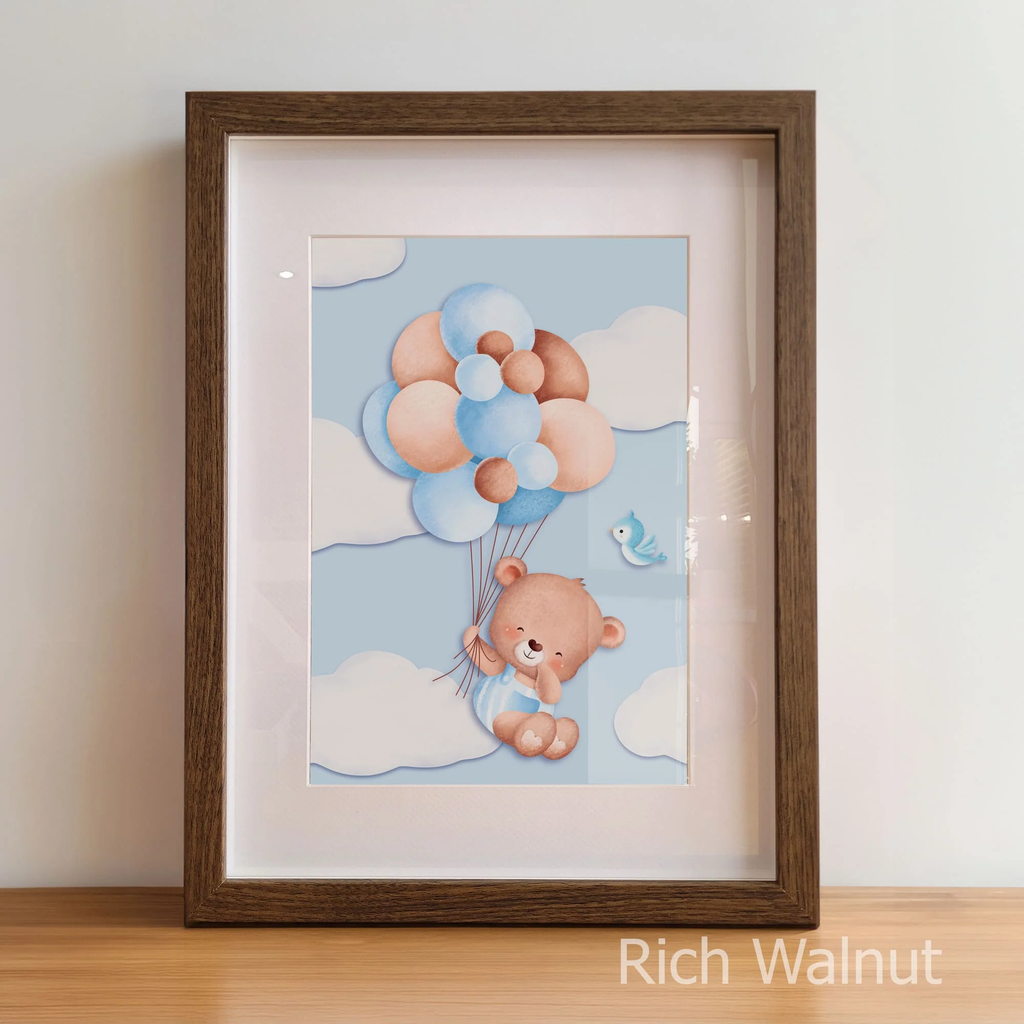 Watercolour Teddy in Blue | Set of 3 Personalised Nursery Wall Art - Image 4
