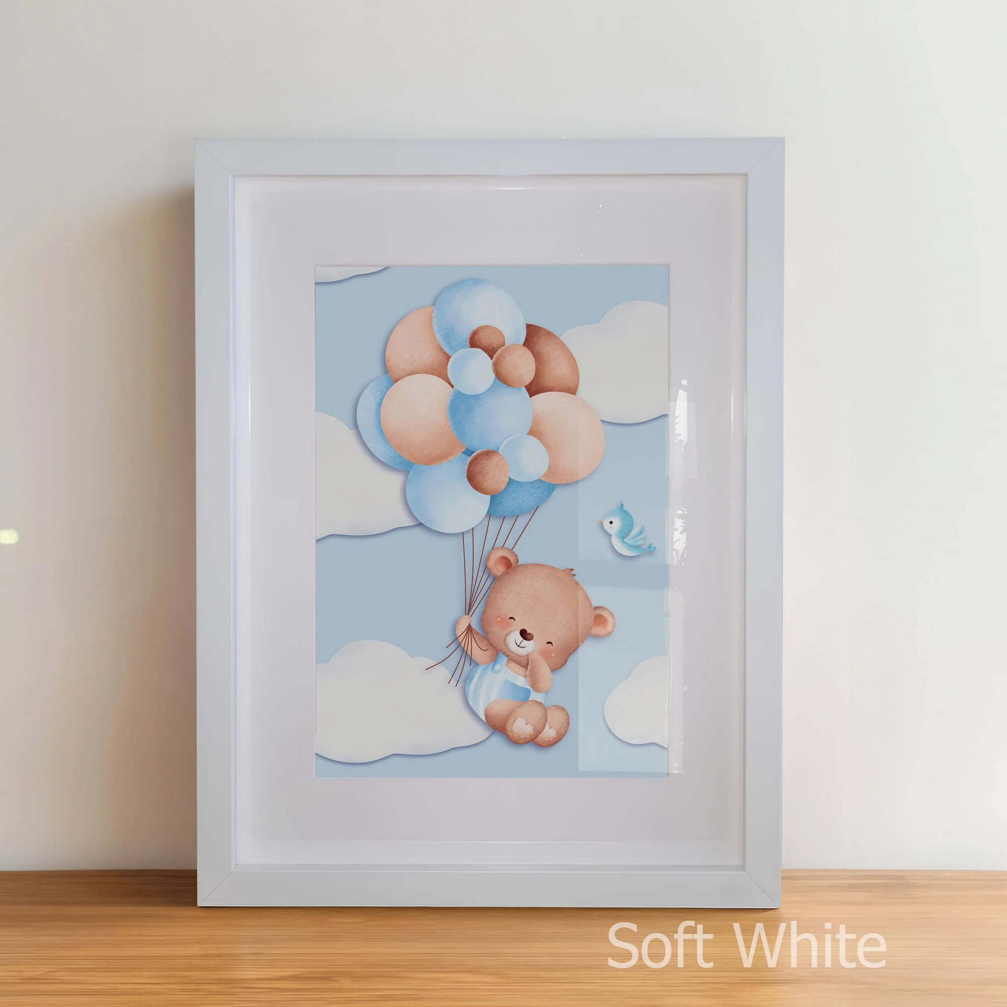 Watercolour Teddy in Blue | Set of 3 Personalised Nursery Wall Art - Image 6