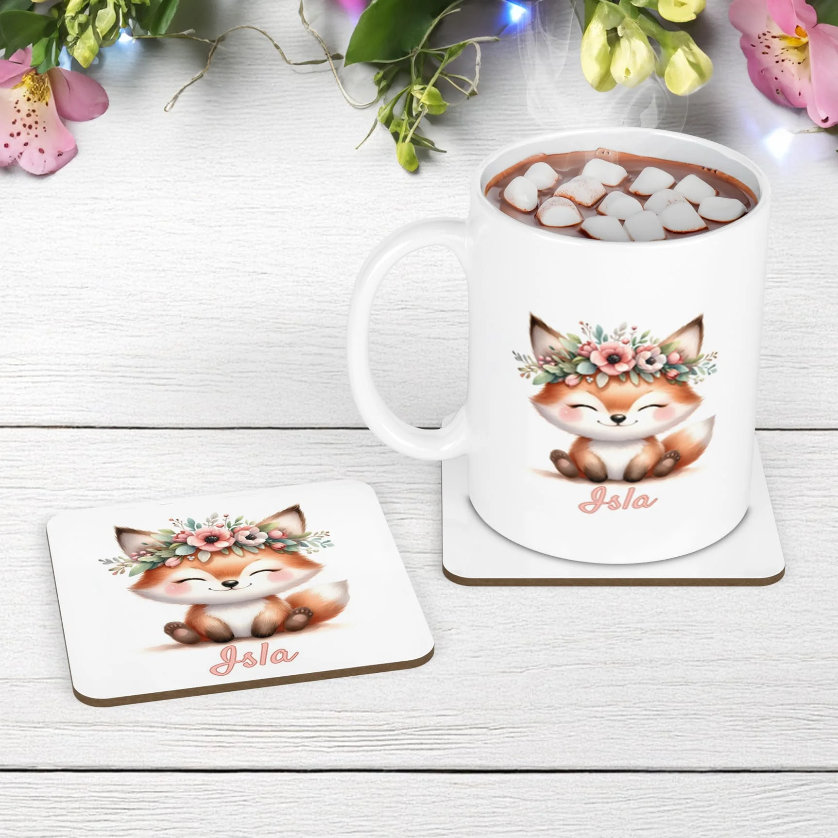Woodland Fox Personalised Mug, Coaster and Placemat Set - Image 3